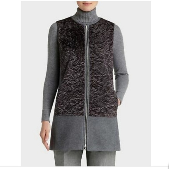 Lafayette 148 New York faux fur gray vest, size M - Picture 3 of 10